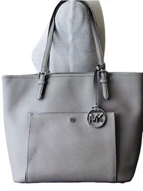 Silver Michael Kors Saffiano Leather Tote